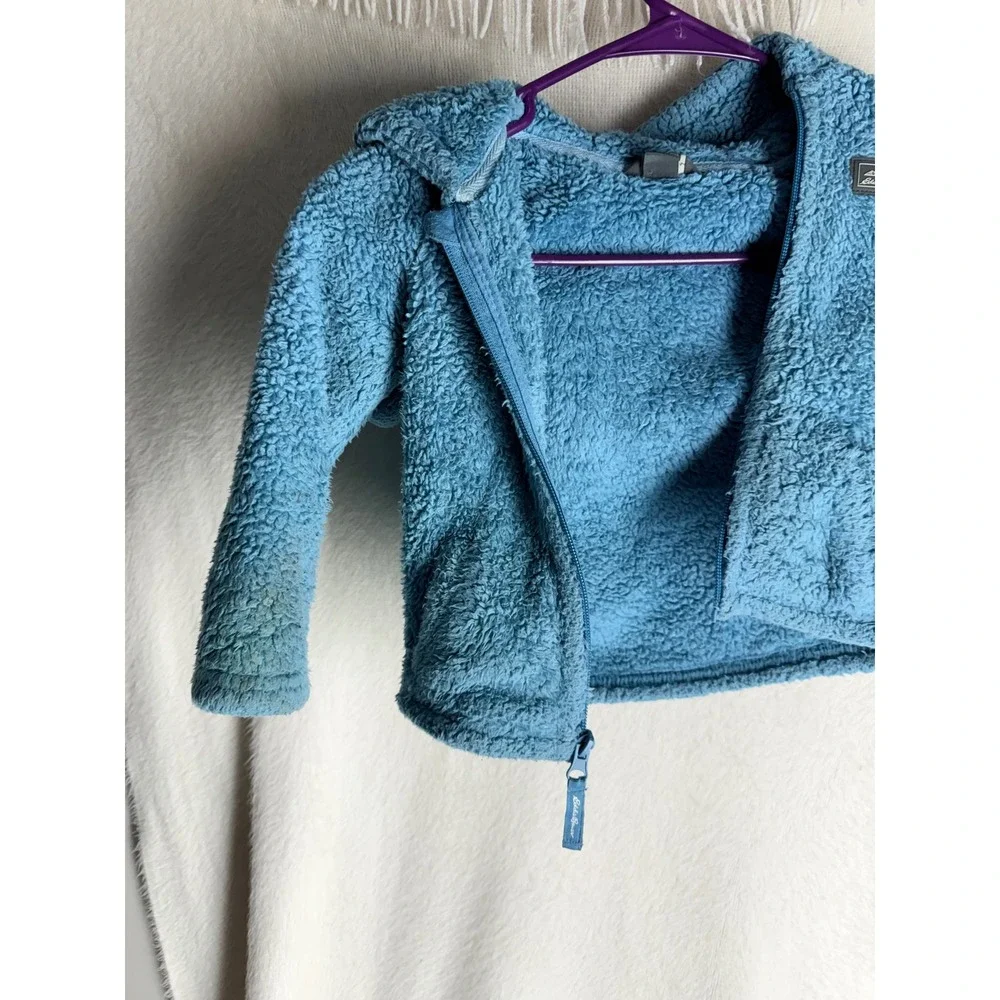 Eddie Bauer Kids Blue Sherpa Fleece Full Zip Hooded Jacket Bear Ears Size 12M